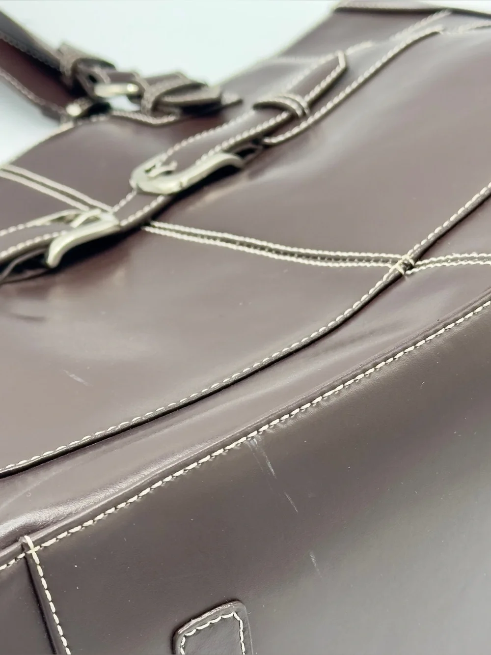 Wilsons Leather Dark Brown Tote with Silver Hardware